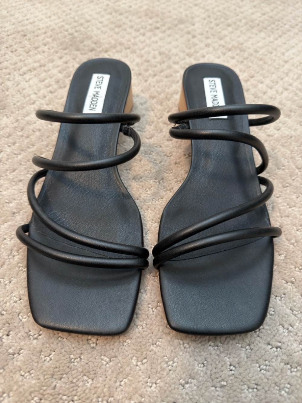 Steve Madden Black Multi-Strap Low Block Heel Mules - Picture 2 of 6